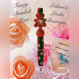 Fancy beaded pen/gifts/red rhinestone teddy bear/red beads/